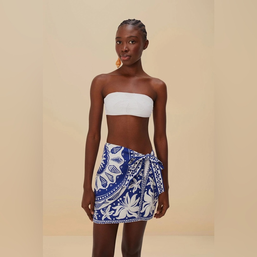 FARM Rio Blue and White Tropical Sarong Swim Coverup